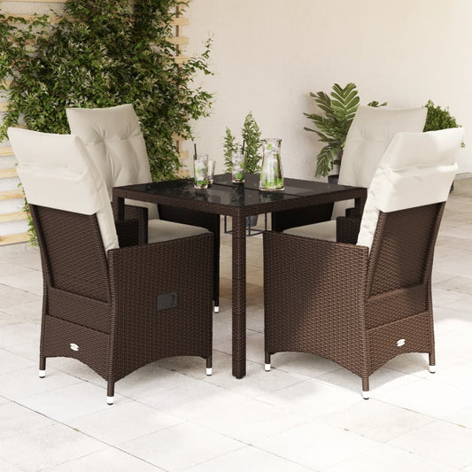 Set da Pranzo da Giardino 5pz con Cuscini in Polyrattan Marrone - homemem39