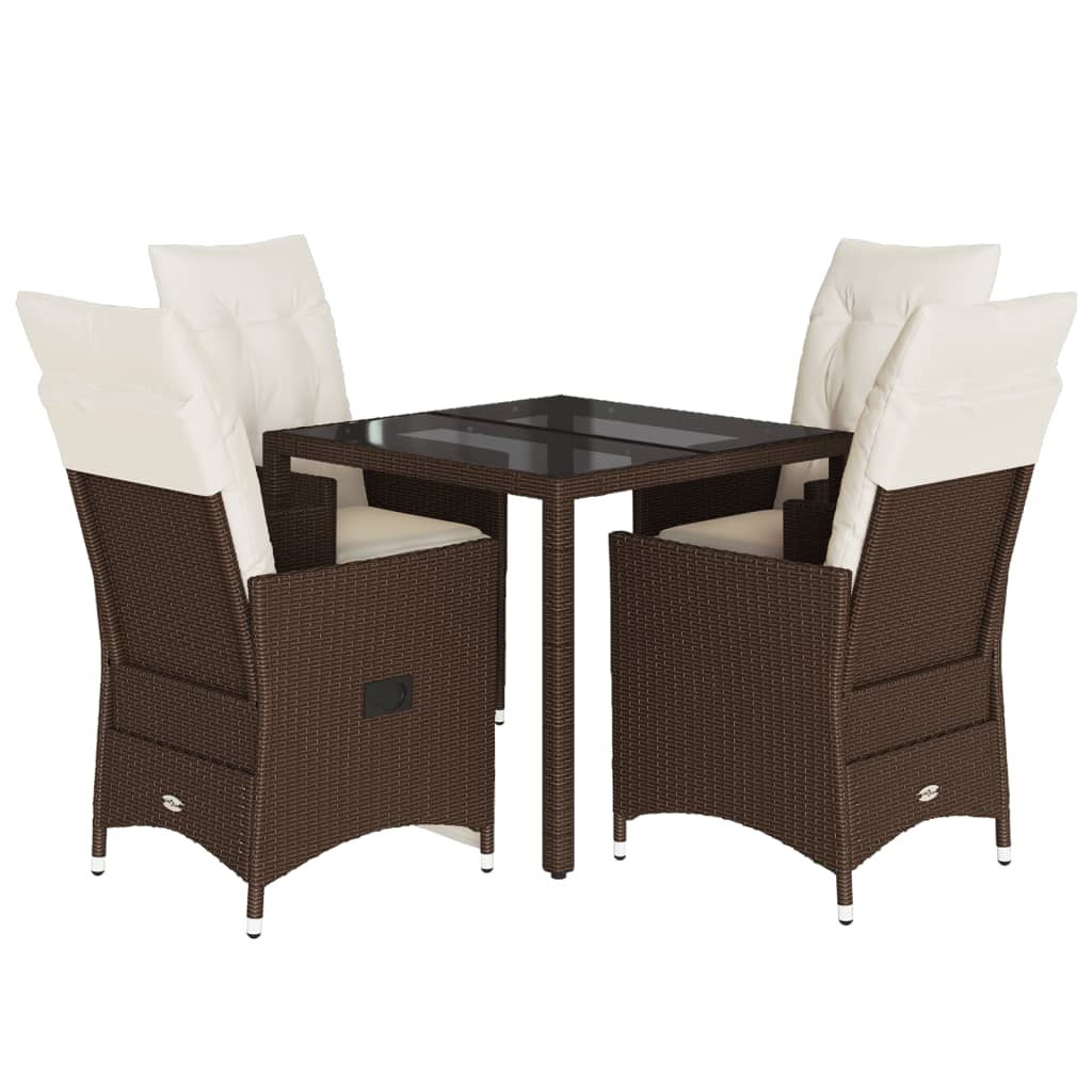 Set da Pranzo da Giardino 5pz con Cuscini in Polyrattan Marrone - homemem39