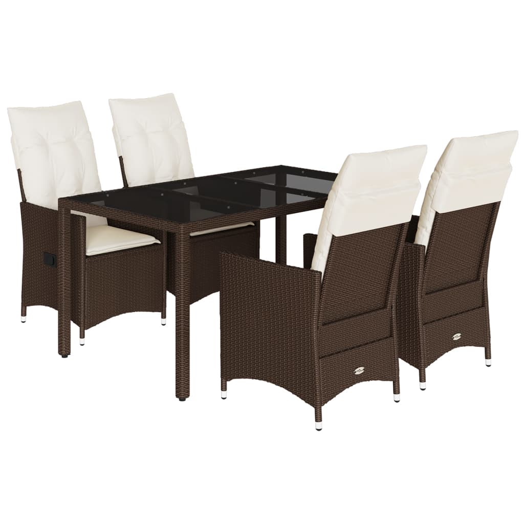 Set da Pranzo da Giardino 5pz con Cuscini in Polyrattan Marrone - homemem39