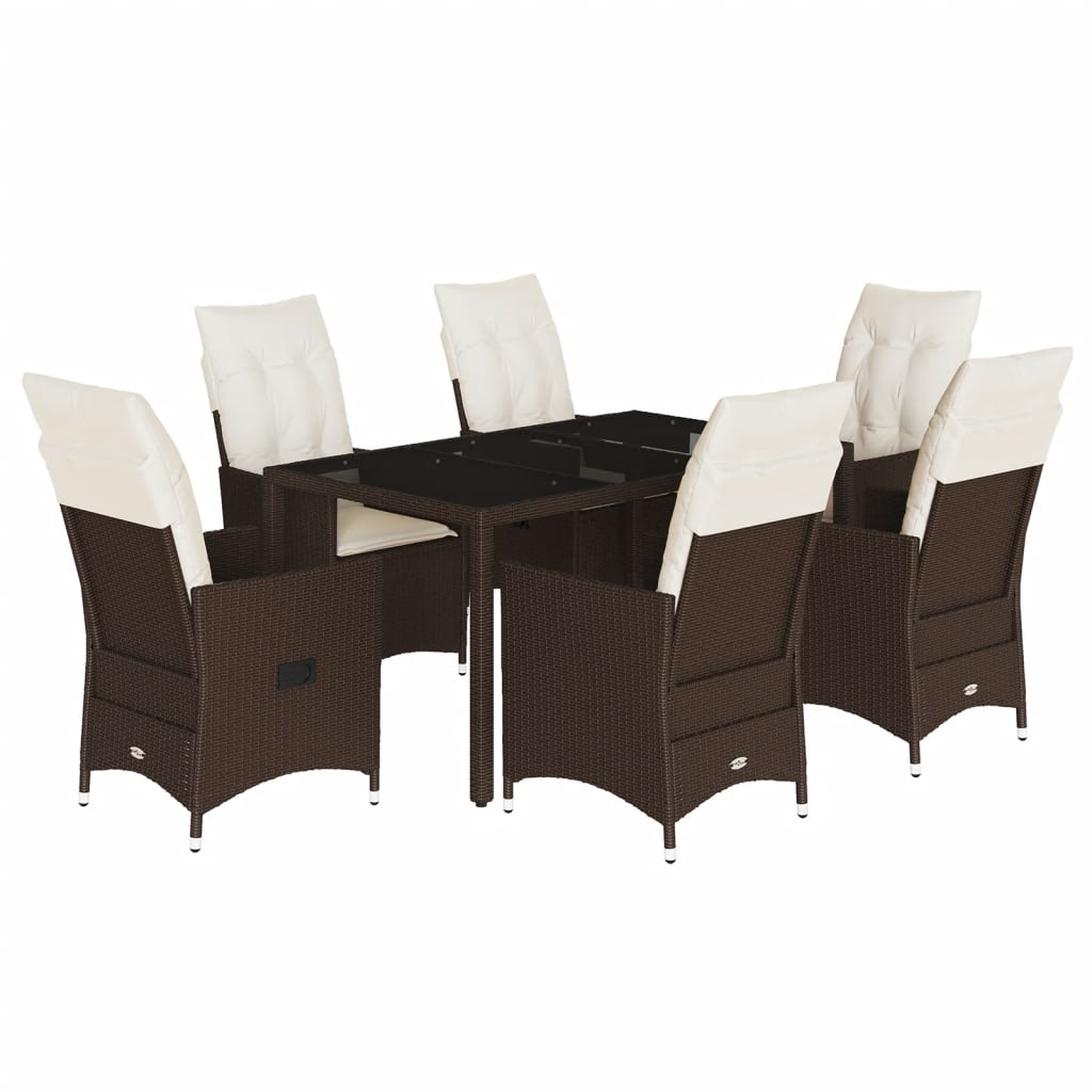 Set da Pranzo da Giardino 7pz con Cuscini in Polyrattan Marrone - homemem39