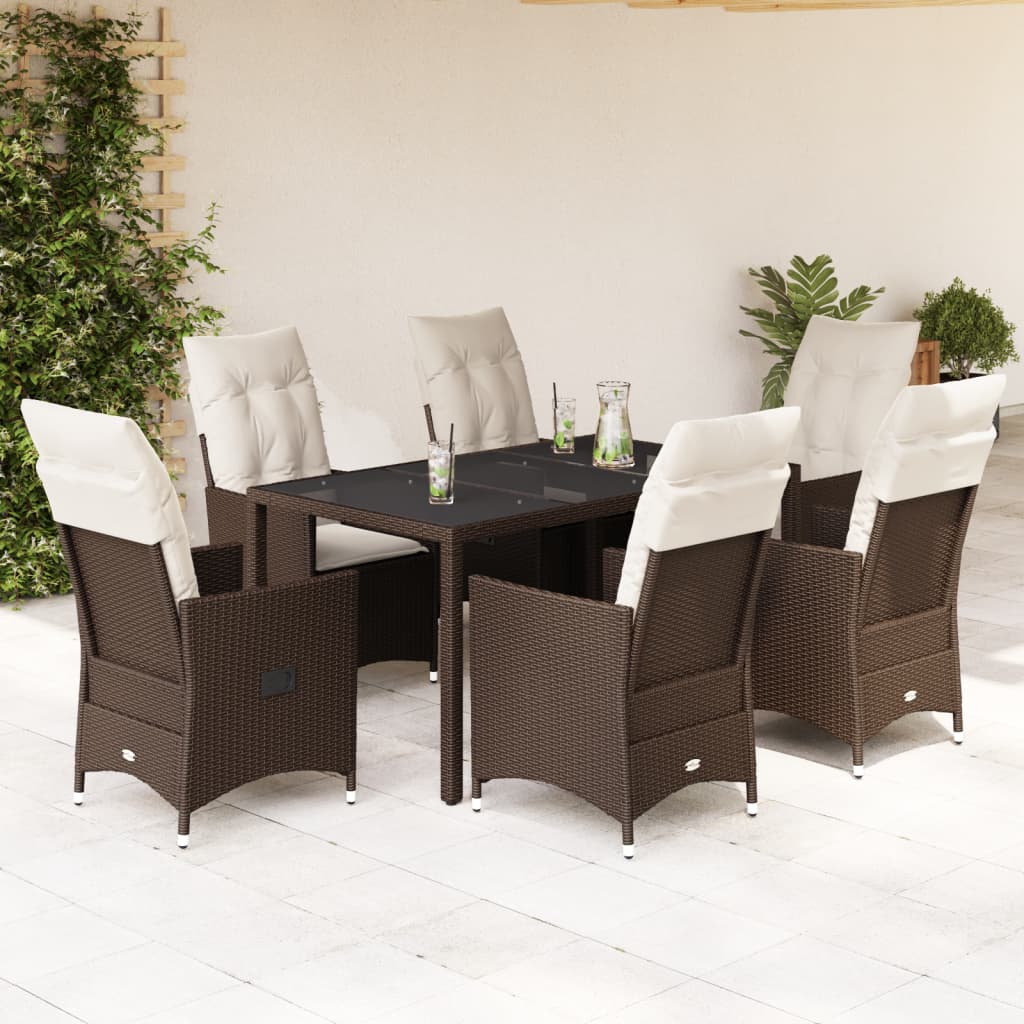 Set da Pranzo da Giardino 7pz con Cuscini in Polyrattan Marrone - homemem39