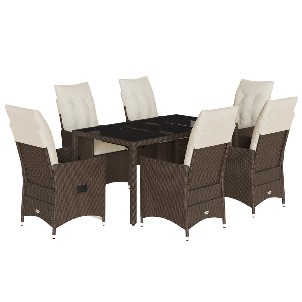 Set da Pranzo da Giardino 7pz con Cuscini in Polyrattan Marrone - homemem39