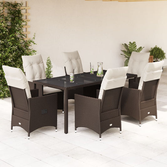 Set da Pranzo da Giardino 7pz con Cuscini in Polyrattan Marrone - homemem39