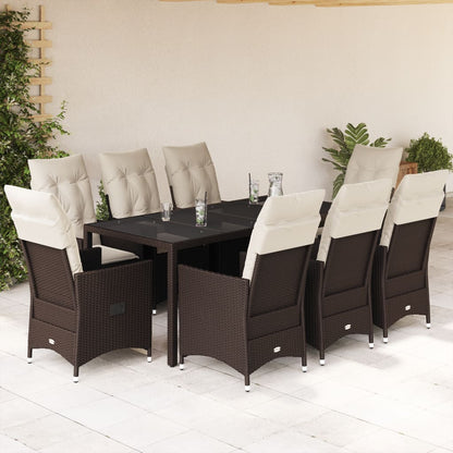 Set da Pranzo da Giardino 9pz con Cuscini Marrone in Polyrattan - homemem39