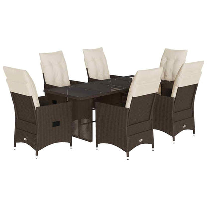 Set da Pranzo da Giardino 7pz con Cuscini in Polyrattan Marrone | homemem39