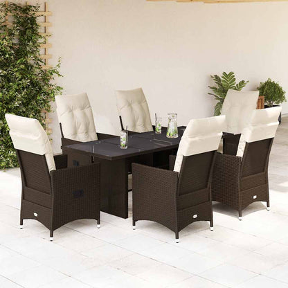 Set da Pranzo da Giardino 7pz con Cuscini in Polyrattan Marrone | homemem39