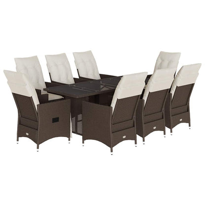 Set da Pranzo da Giardino 9pz con Cuscini Marrone in Polyrattan | homemem39