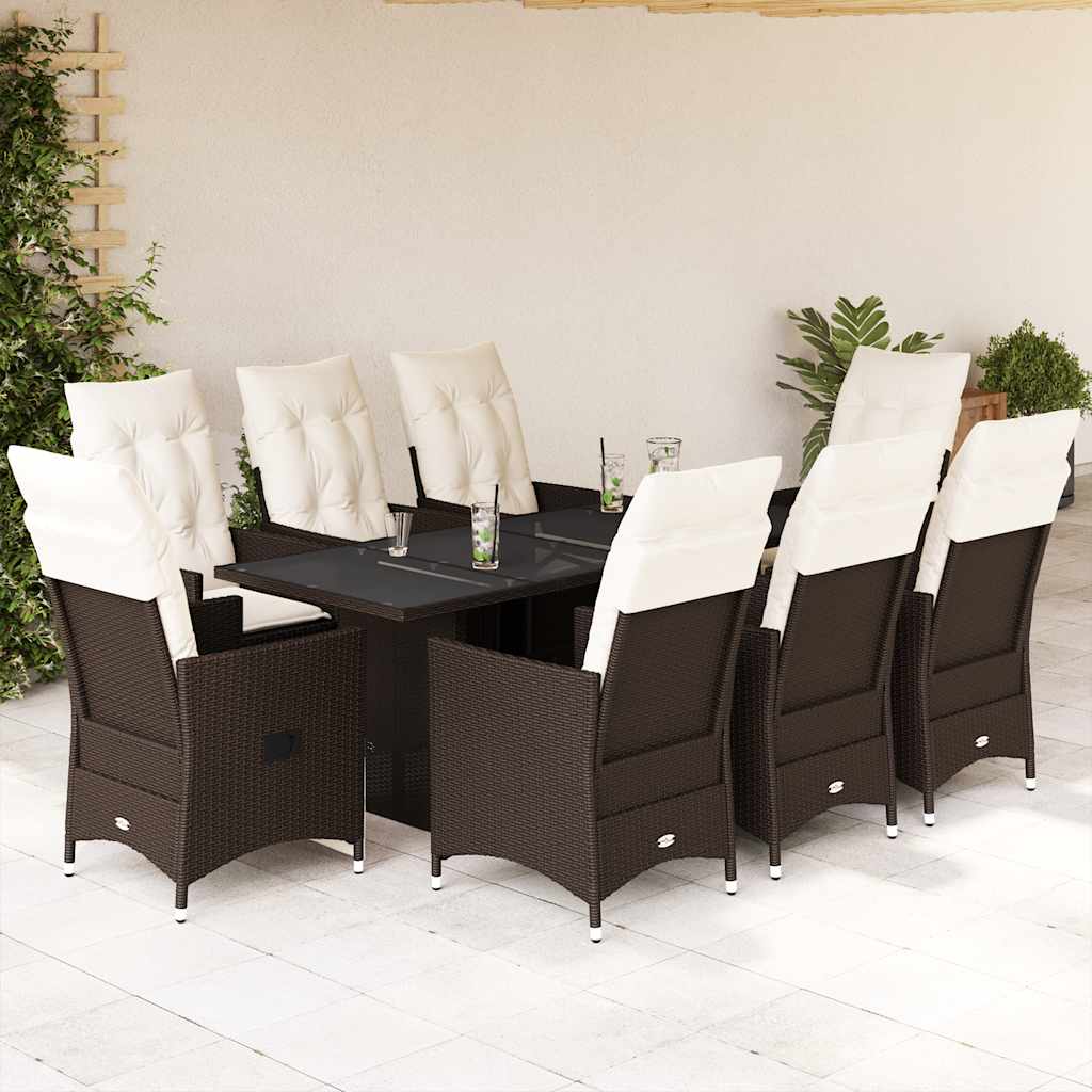Set da Pranzo da Giardino 9pz con Cuscini Marrone in Polyrattan | homemem39