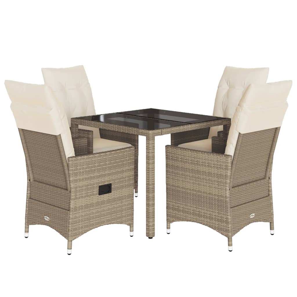 Set da Pranzo da Giardino 5 pz con Cuscini Beige in Polyrattan - homemem39