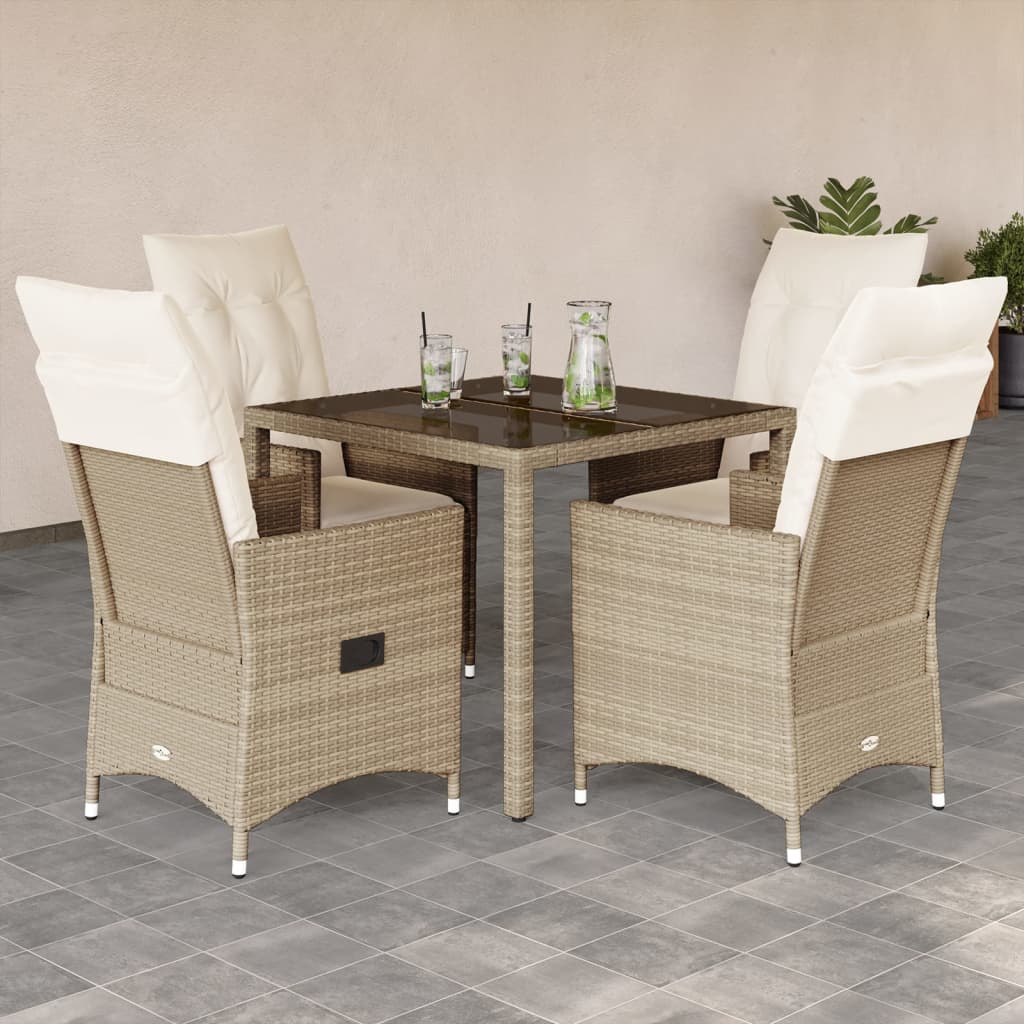 Set da Pranzo da Giardino 5 pz con Cuscini Beige in Polyrattan - homemem39