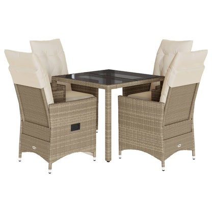 Set da Pranzo da Giardino 5 pz con Cuscini Beige in Polyrattan