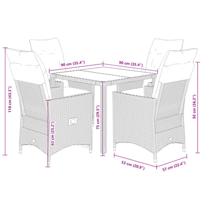 Set da Pranzo da Giardino 5 pz con Cuscini Beige in Polyrattan