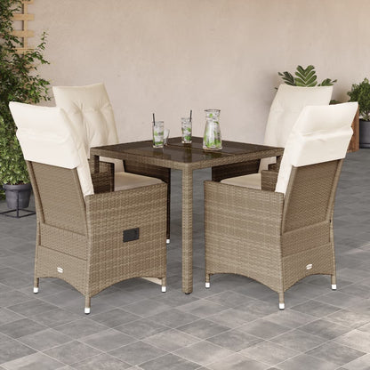 Set da Pranzo da Giardino 5 pz con Cuscini Beige in Polyrattan