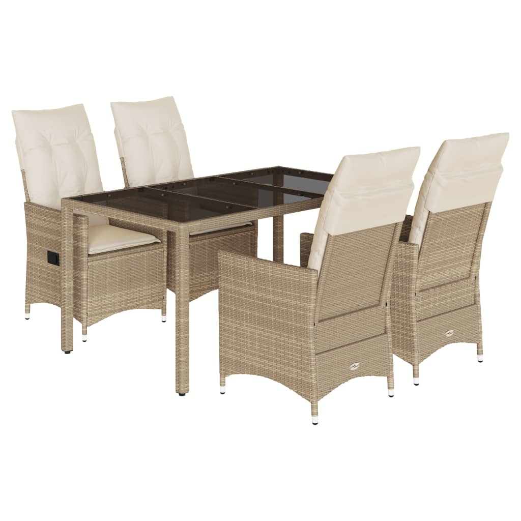 Set da Pranzo da Giardino 5 pz con Cuscini Beige in Polyrattan - homemem39