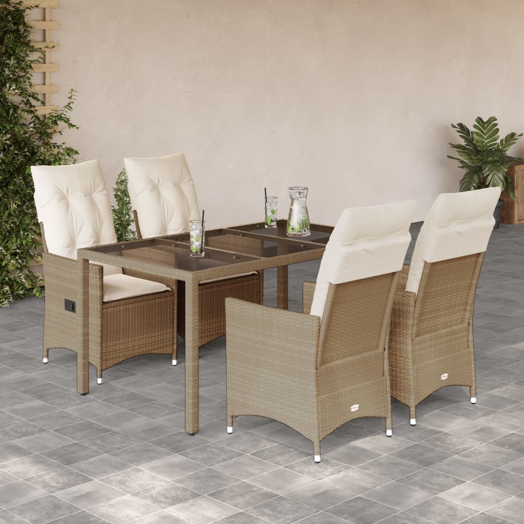 Set da Pranzo da Giardino 5 pz con Cuscini Beige in Polyrattan - homemem39