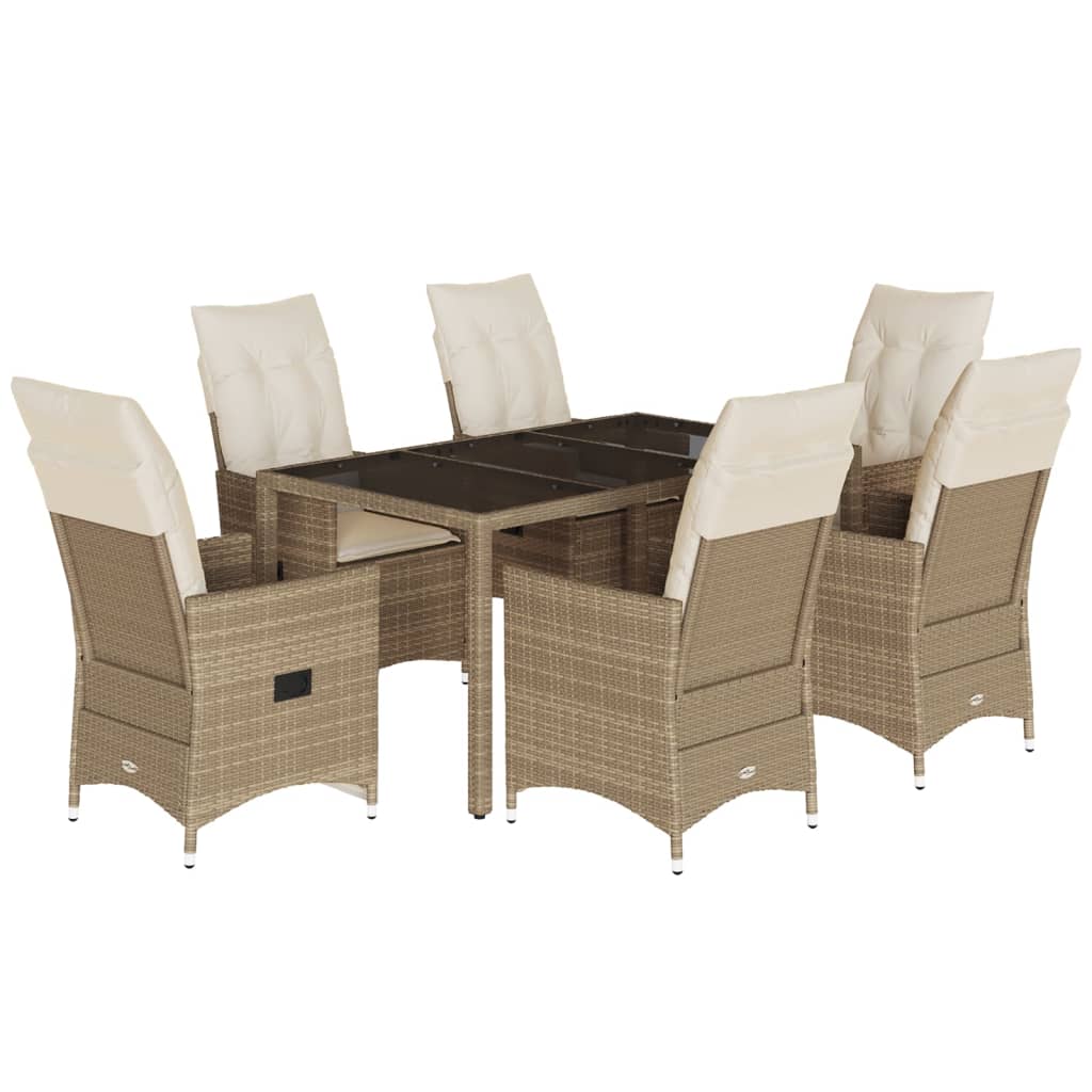 Set da Pranzo da Giardino 7 pz con Cuscini Beige in Polyrattan - homemem39