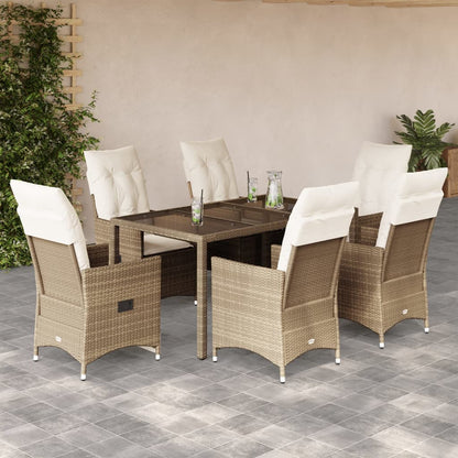 Set da Pranzo da Giardino 7 pz con Cuscini Beige in Polyrattan - homemem39