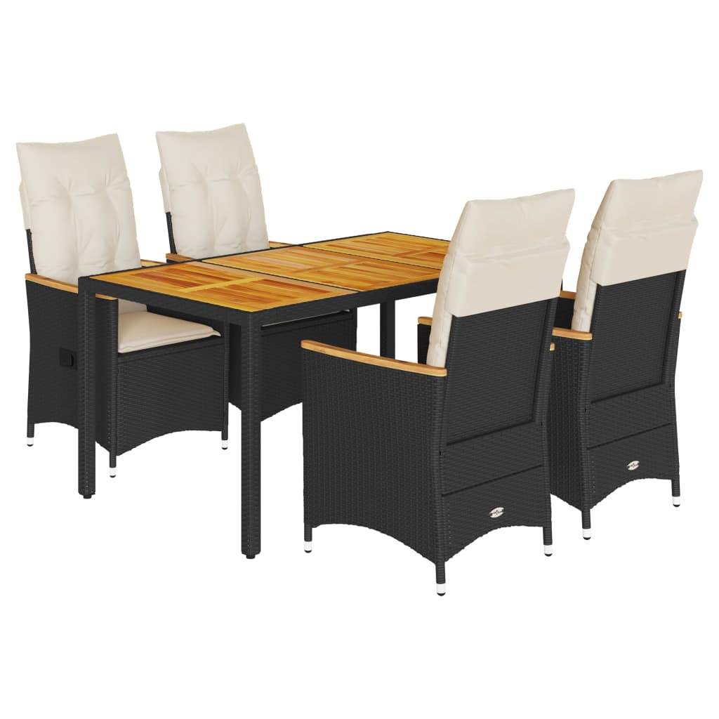 Set da Pranzo da Giardino 5 pz Nero con Cuscini in Polyrattan | homemem39