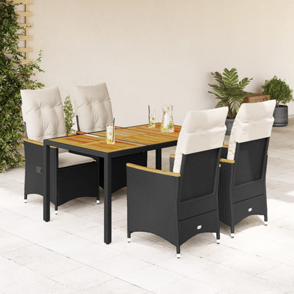 Set da Pranzo da Giardino 5 pz Nero con Cuscini in Polyrattan | homemem39