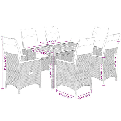 Set da Pranzo da Giardino 7 pz Nero con Cuscini in Polyrattan | homemem39
