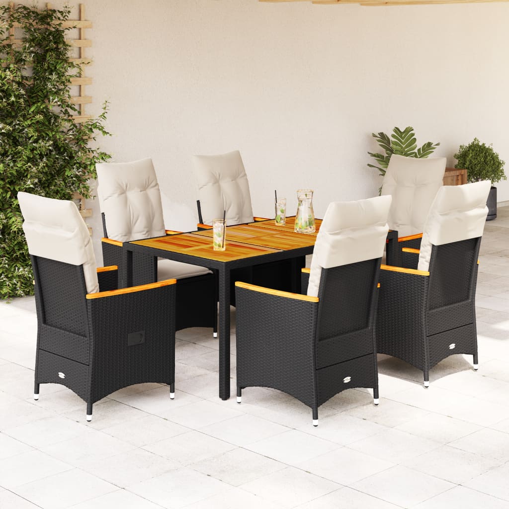 Set da Pranzo da Giardino 7 pz Nero con Cuscini in Polyrattan | homemem39