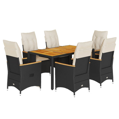 Set da Pranzo da Giardino 7 pz Nero con Cuscini in Polyrattan | homemem39
