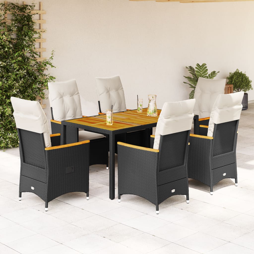 Set da Pranzo da Giardino 7 pz Nero con Cuscini in Polyrattan | homemem39