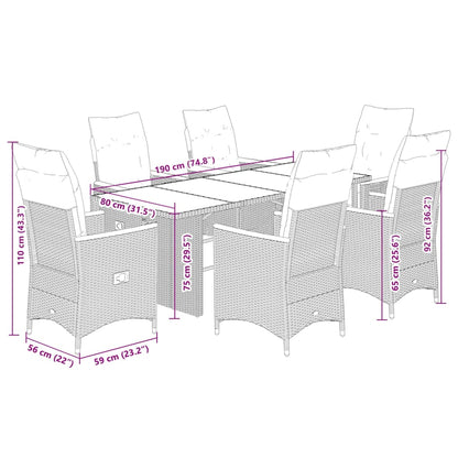 Set da Pranzo da Giardino 7 pz Nero con Cuscini in Polyrattan