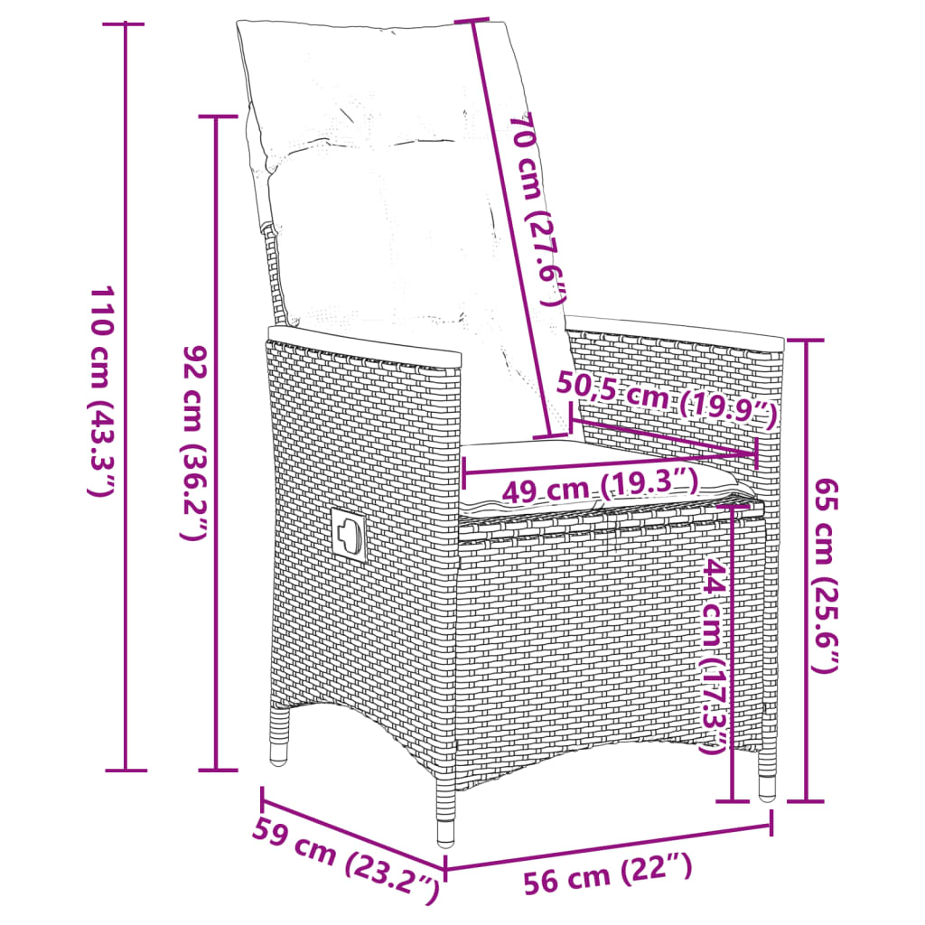 Set da Pranzo da Giardino 7 pz Nero con Cuscini in Polyrattan