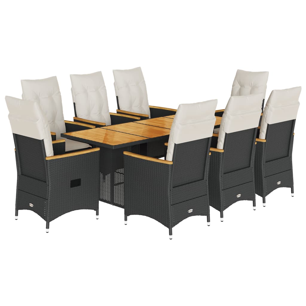 Set da Pranzo da Giardino 9 pz con Cuscini Nero in Polyrattan | homemem39