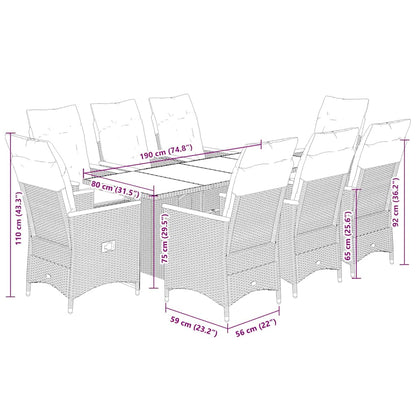 Set da Pranzo da Giardino 9 pz con Cuscini Nero in Polyrattan | homemem39