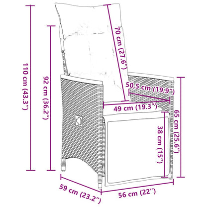 Set da Pranzo da Giardino 9 pz con Cuscini Nero in Polyrattan | homemem39