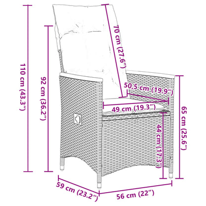 Set da Pranzo da Giardino 7 pz con Cuscini in Polyrattan Grigio