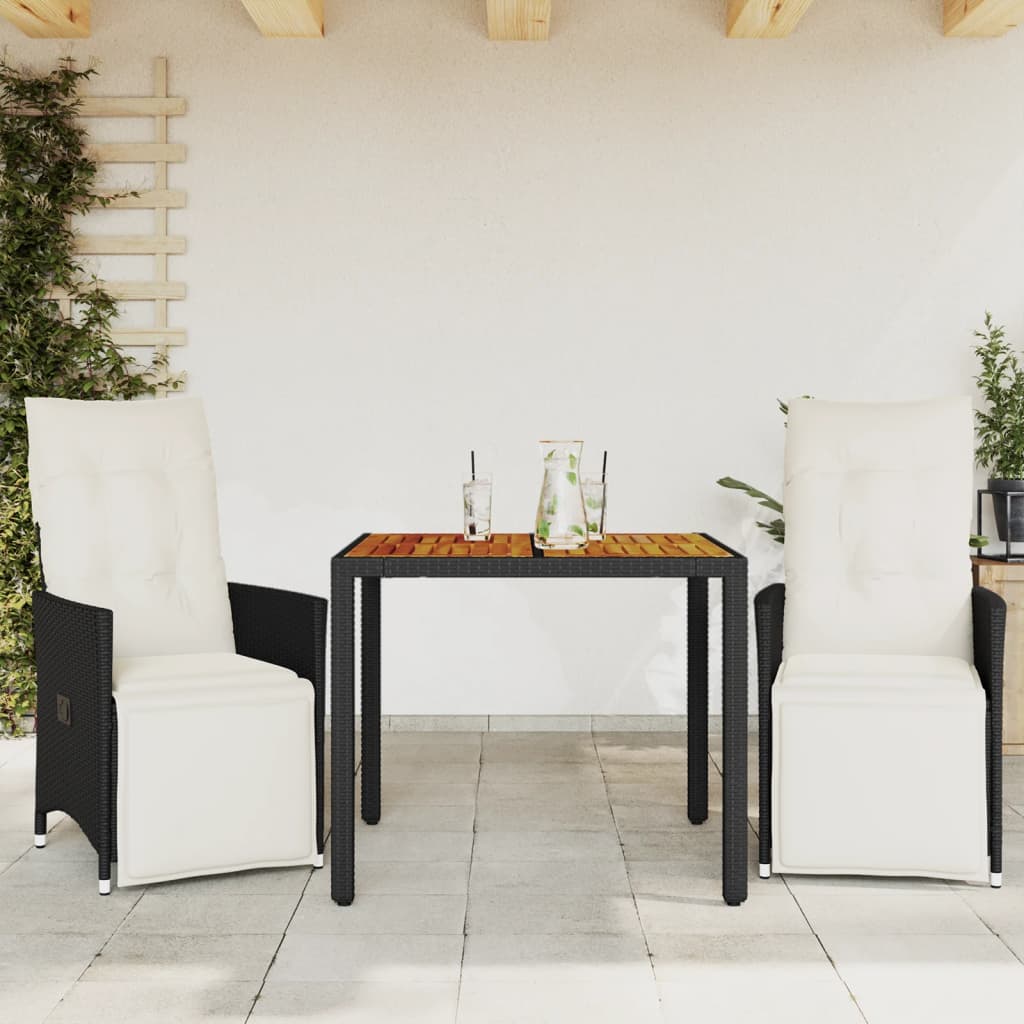 Set da Bistrò 3 pz con Cuscini Nero in Polyrattan - homemem39
