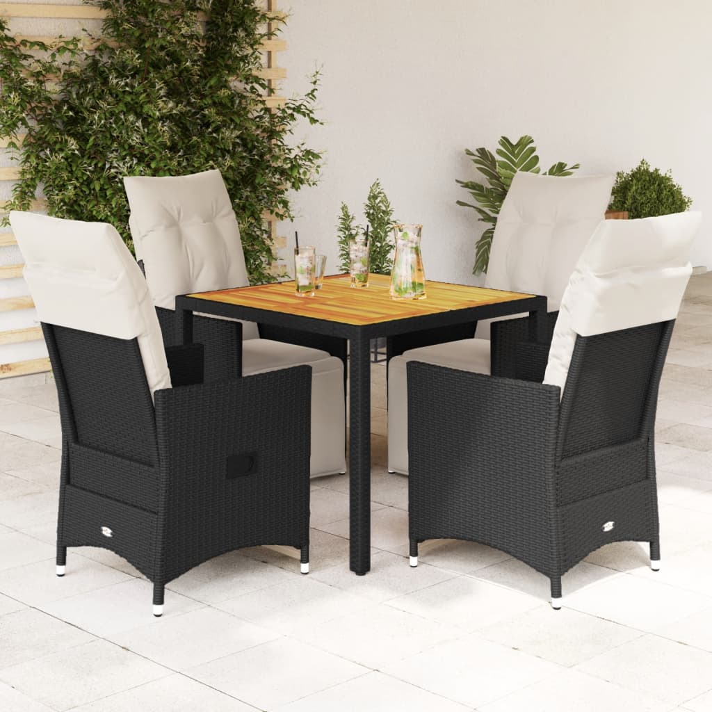 Set da Pranzo da Giardino 5 pz Nero con Cuscini in Polyrattan - homemem39