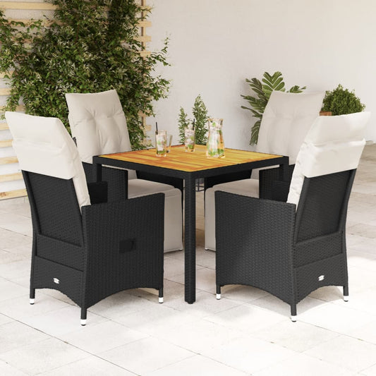 Set da Pranzo da Giardino 5 pz Nero con Cuscini in Polyrattan - homemem39