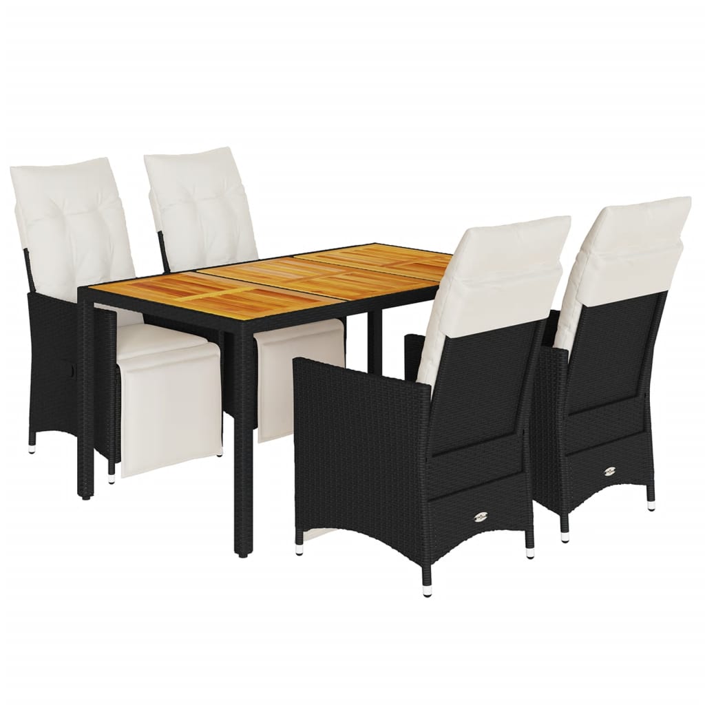 Set da Pranzo da Giardino 5 pz Nero con Cuscini in Polyrattan - homemem39
