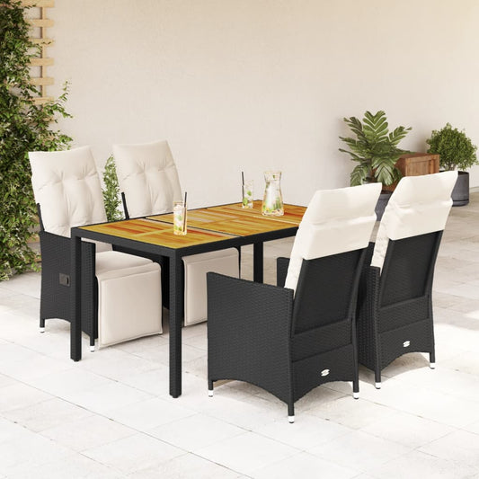 Set da Pranzo da Giardino 5 pz Nero con Cuscini in Polyrattan - homemem39