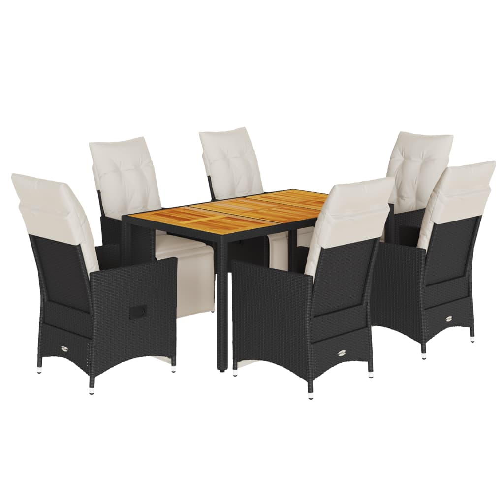 Set da Pranzo da Giardino 7 pz Nero con Cuscini in Polyrattan | homemem39