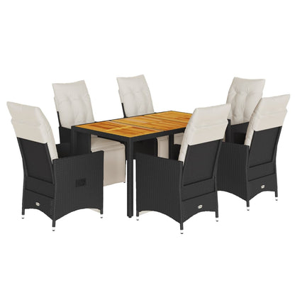 Set da Pranzo da Giardino 7 pz Nero con Cuscini in Polyrattan | homemem39