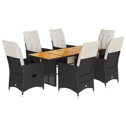 Set da Pranzo da Giardino 7 pz Nero con Cuscini in Polyrattan | homemem39