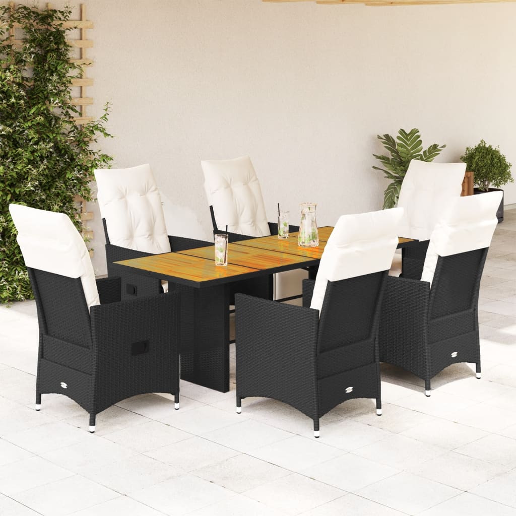 Set da Pranzo da Giardino 7 pz Nero con Cuscini in Polyrattan | homemem39