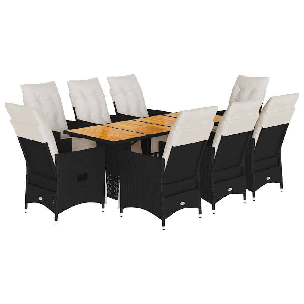 Set da Pranzo da Giardino 9 pz con Cuscini Nero in Polyrattan | homemem39