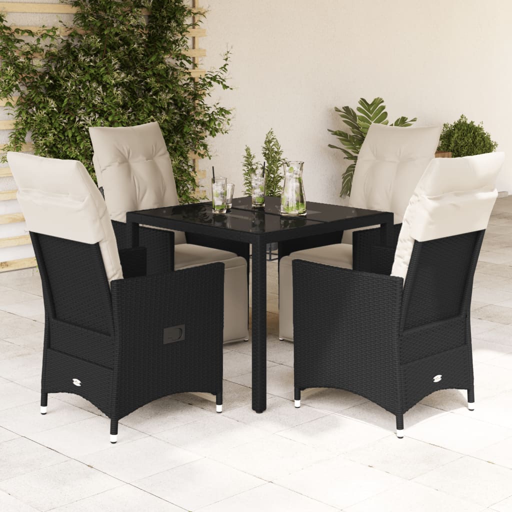 Set da Pranzo da Giardino 5 pz Nero con Cuscini in Polyrattan - homemem39