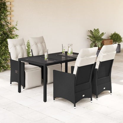 Set da Pranzo da Giardino 5 pz Nero con Cuscini in Polyrattan - homemem39
