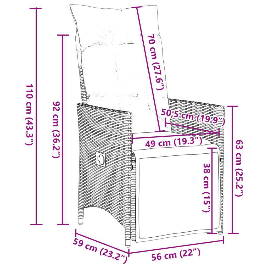 Set da Pranzo da Giardino 7 pz Nero con Cuscini in Polyrattan