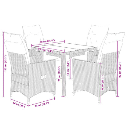 Set Bistrò da Giardino 5 pz con Cuscini in Polyrattan Grigio | homemem39
