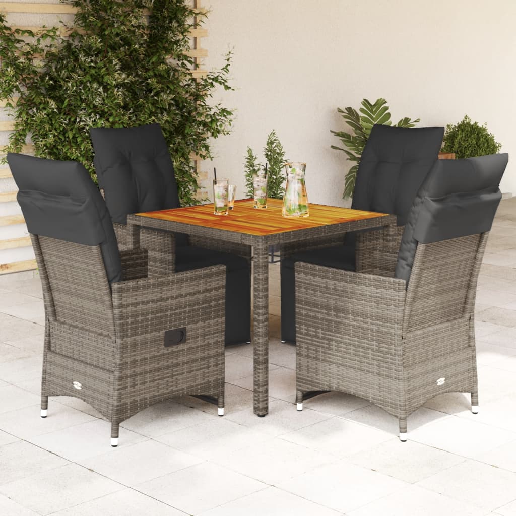 Set Bistrò da Giardino 5 pz con Cuscini in Polyrattan Grigio - homemem39