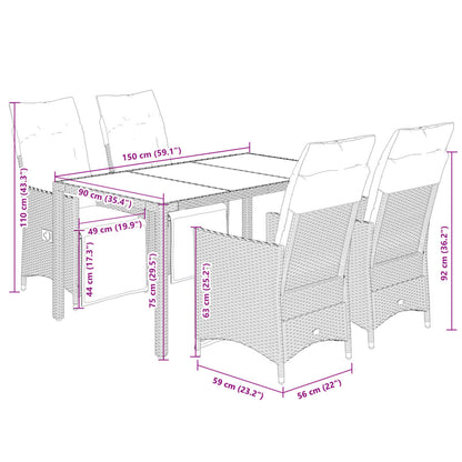 Set Bistrò da Giardino 5 pz con Cuscini in Polyrattan Grigio | homemem39