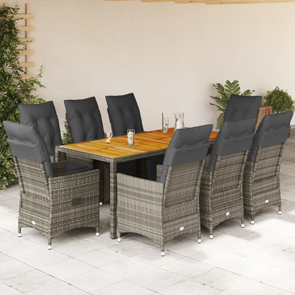 Set Bistrò da Giardino 9 pz con Cuscini in Polyrattan Grigio - homemem39